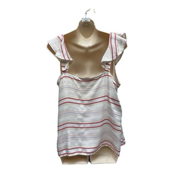 LOFT White Striped Ruffle Sleeveless Faux Wrap Shell Top Size XS Preppy Office - Picture 6 of 7